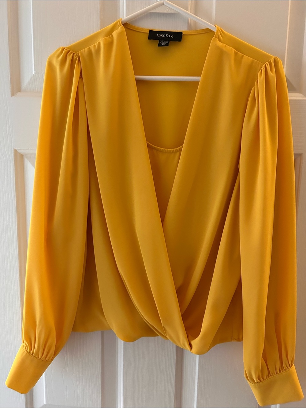 Karen Kane Golden Mustard Draped V-Neck Blouse